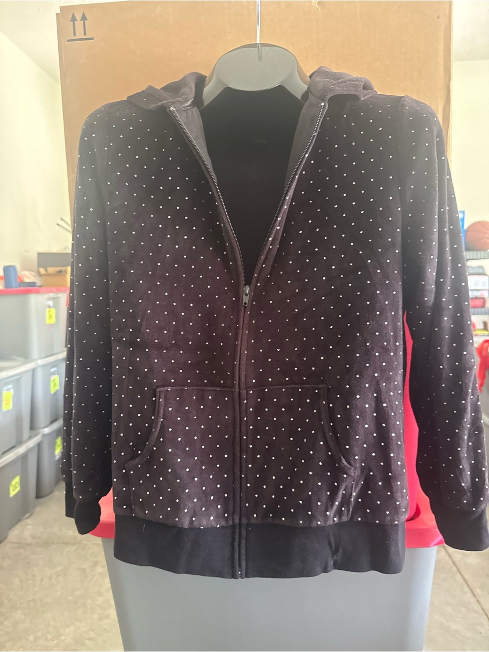 total girl Black Velvet Polka Dot Zip Hoodie p36